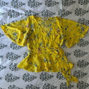 LOFT Vivid Yellow Wrap Blouse